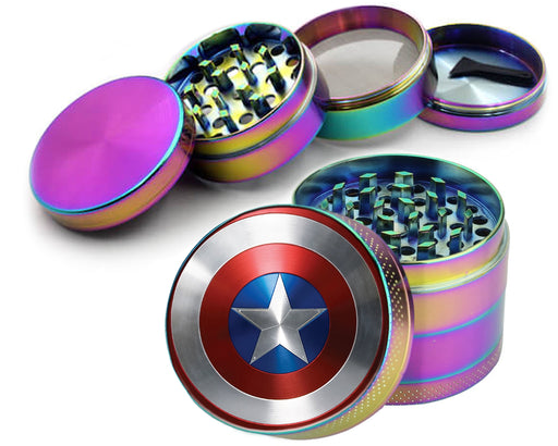 Captain Shield Superhero Comic Art Emblem Spice Grinder Rainbow Grinder