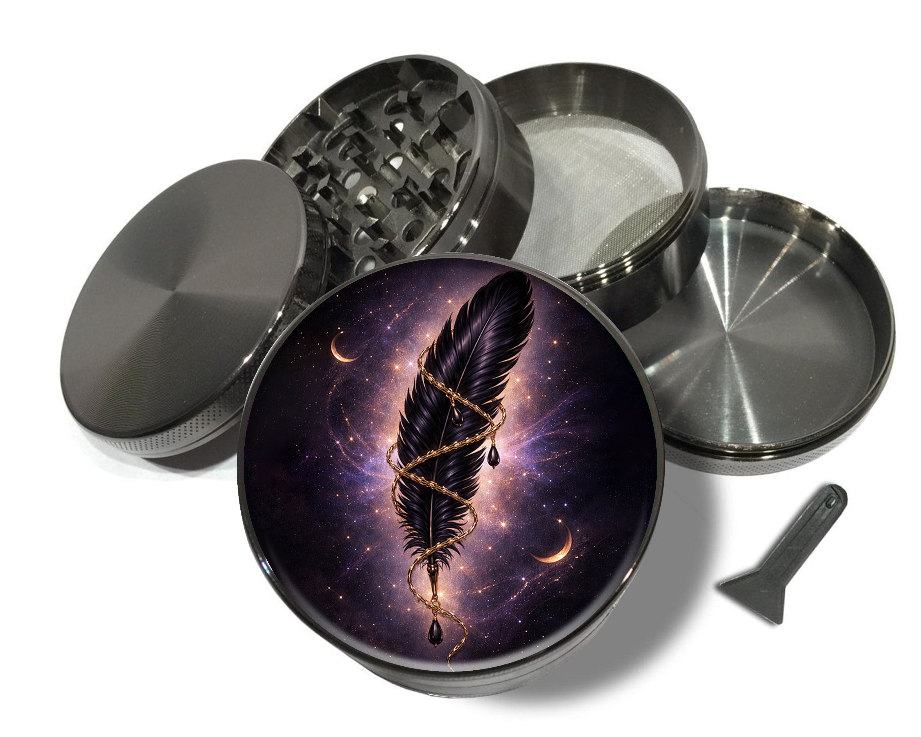Lunar Feather Sigil Spice Grinder Grey Grinder