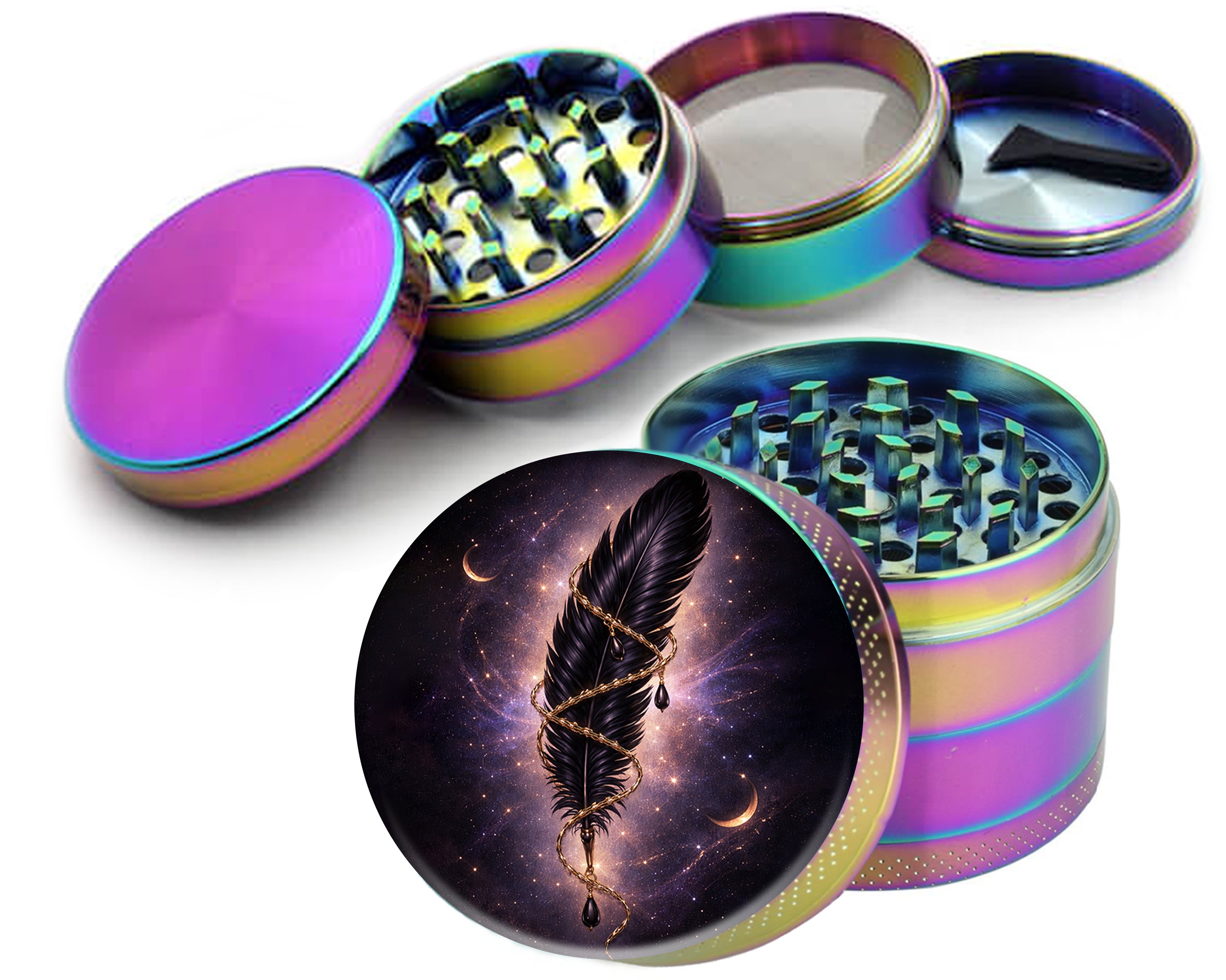 Lunar Feather Sigil Spice Grinder Rainbow Grinder
