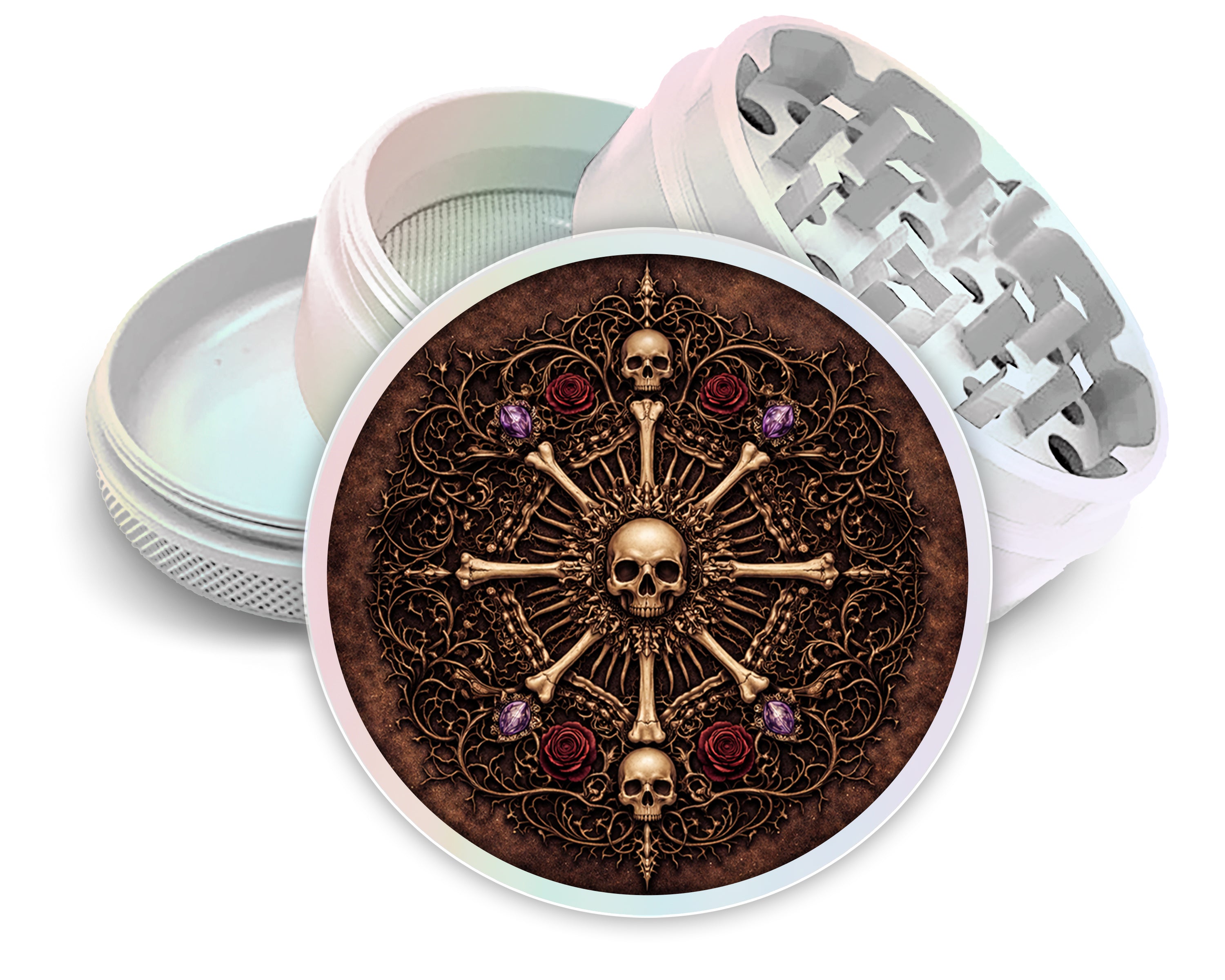 Skull & Rose Bone Mandala Spice Grinder White Grinder
