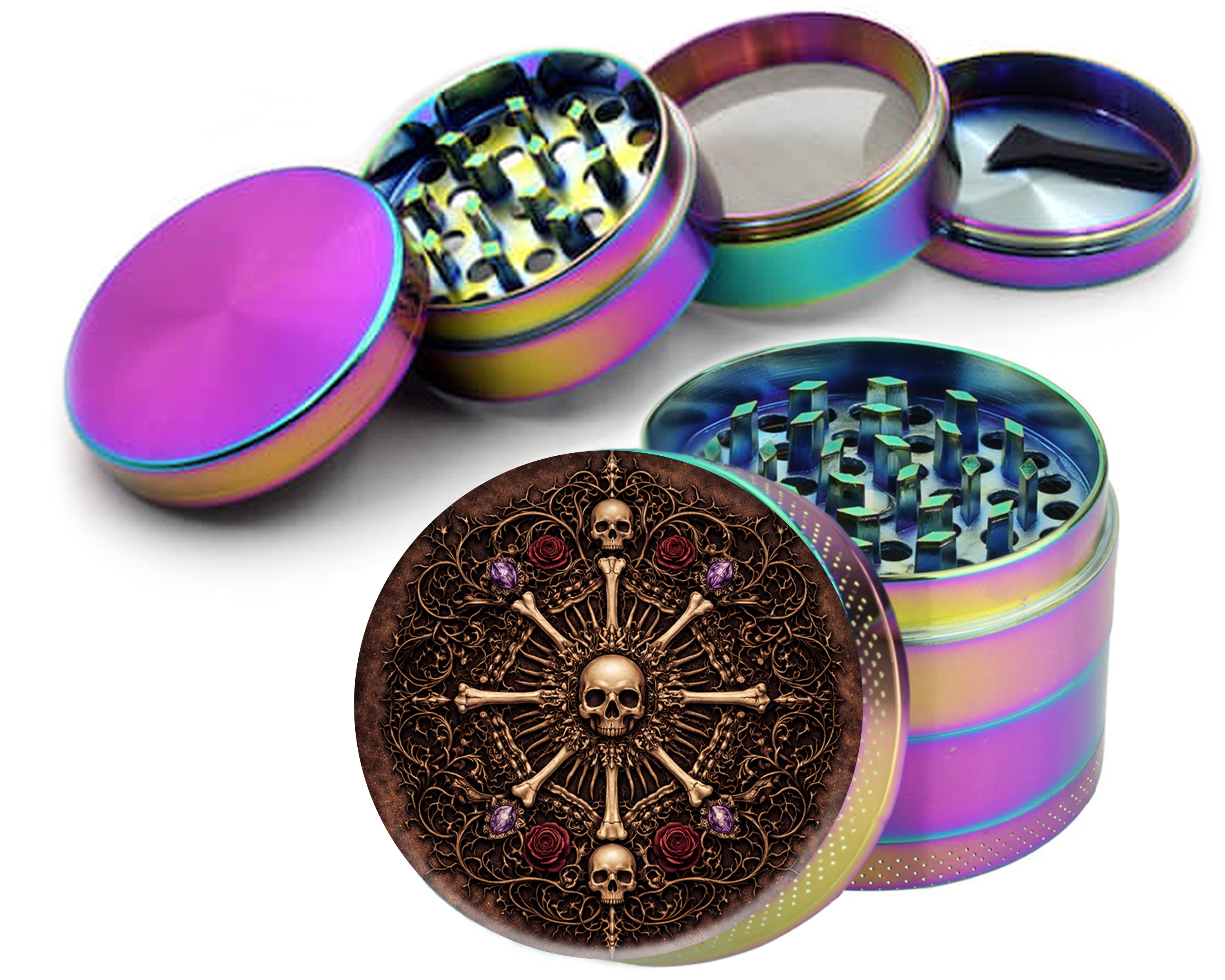 Skull & Rose Bone Mandala Spice Grinder Rainbow Grinder