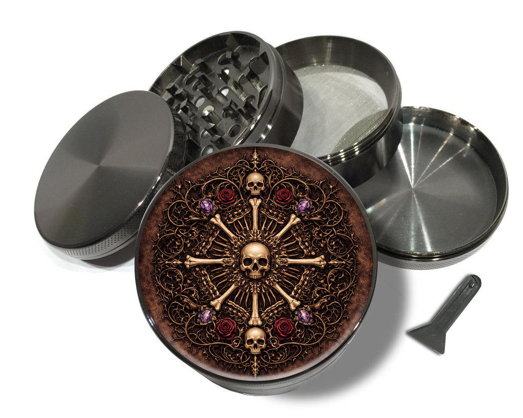 Skull & Rose Bone Mandala Spice Grinder Grey Grinder