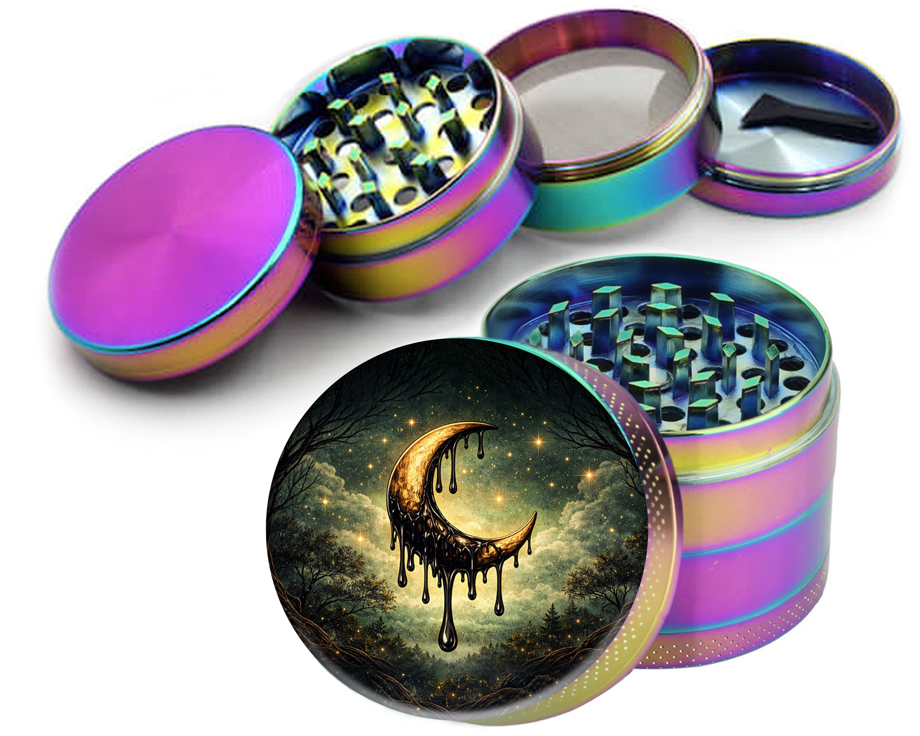 Golden Dripping Crescent Moon Spice Grinder Rainbow Grinder