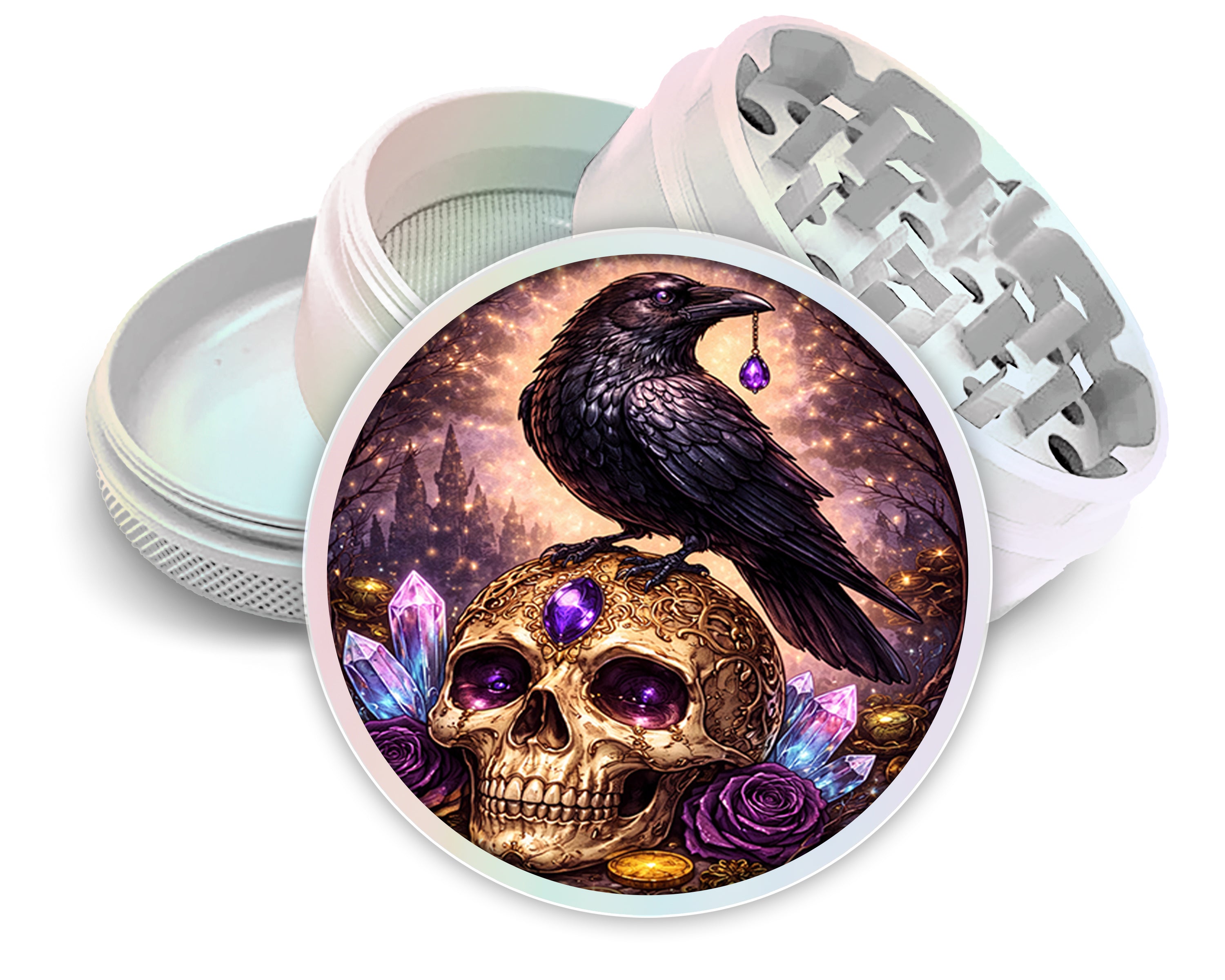 Raven Crowned Crystal Skull Spice Grinder White Grinder