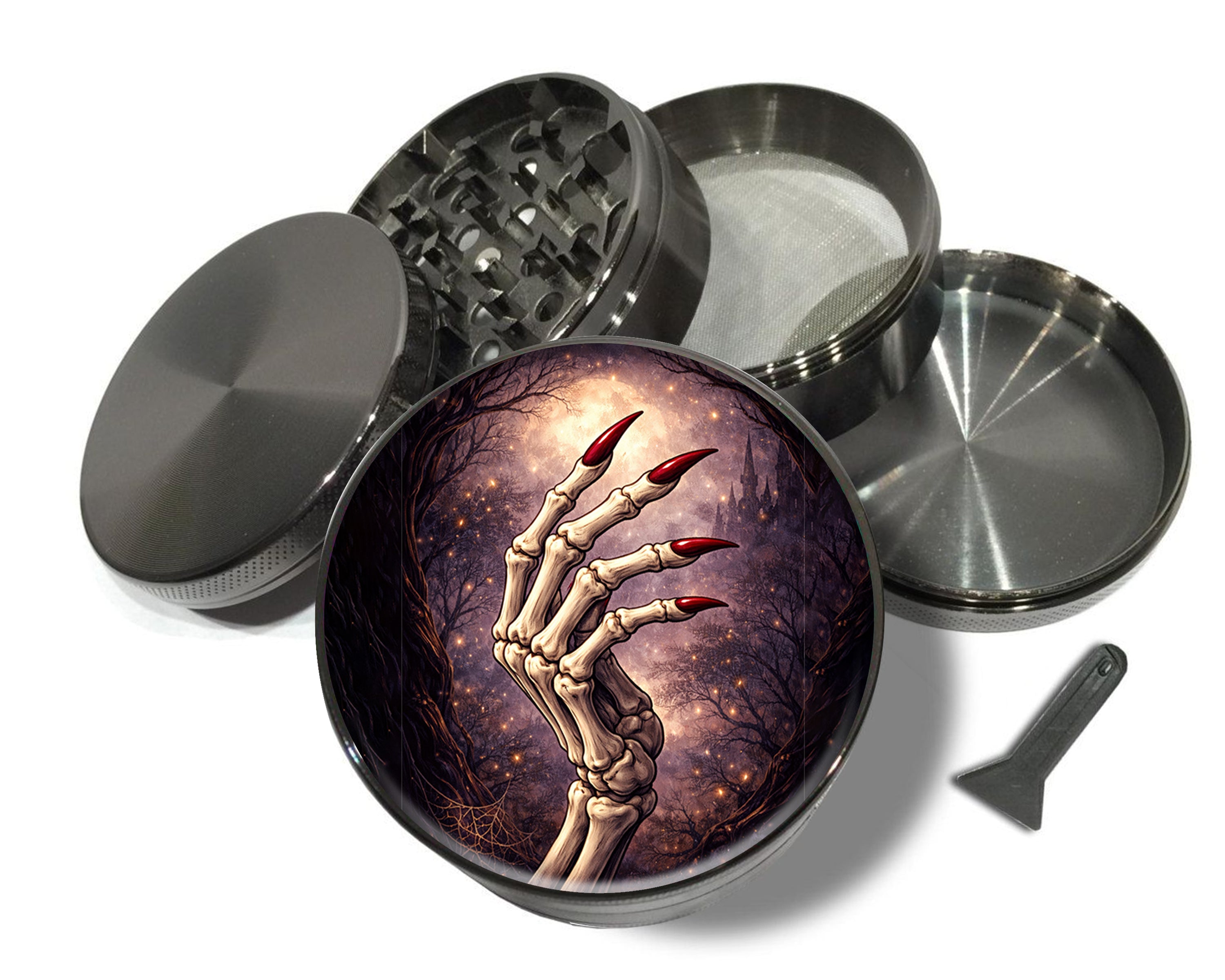 Crimson Clawed Skeleton Hand Spice Grinder Grey Grinder