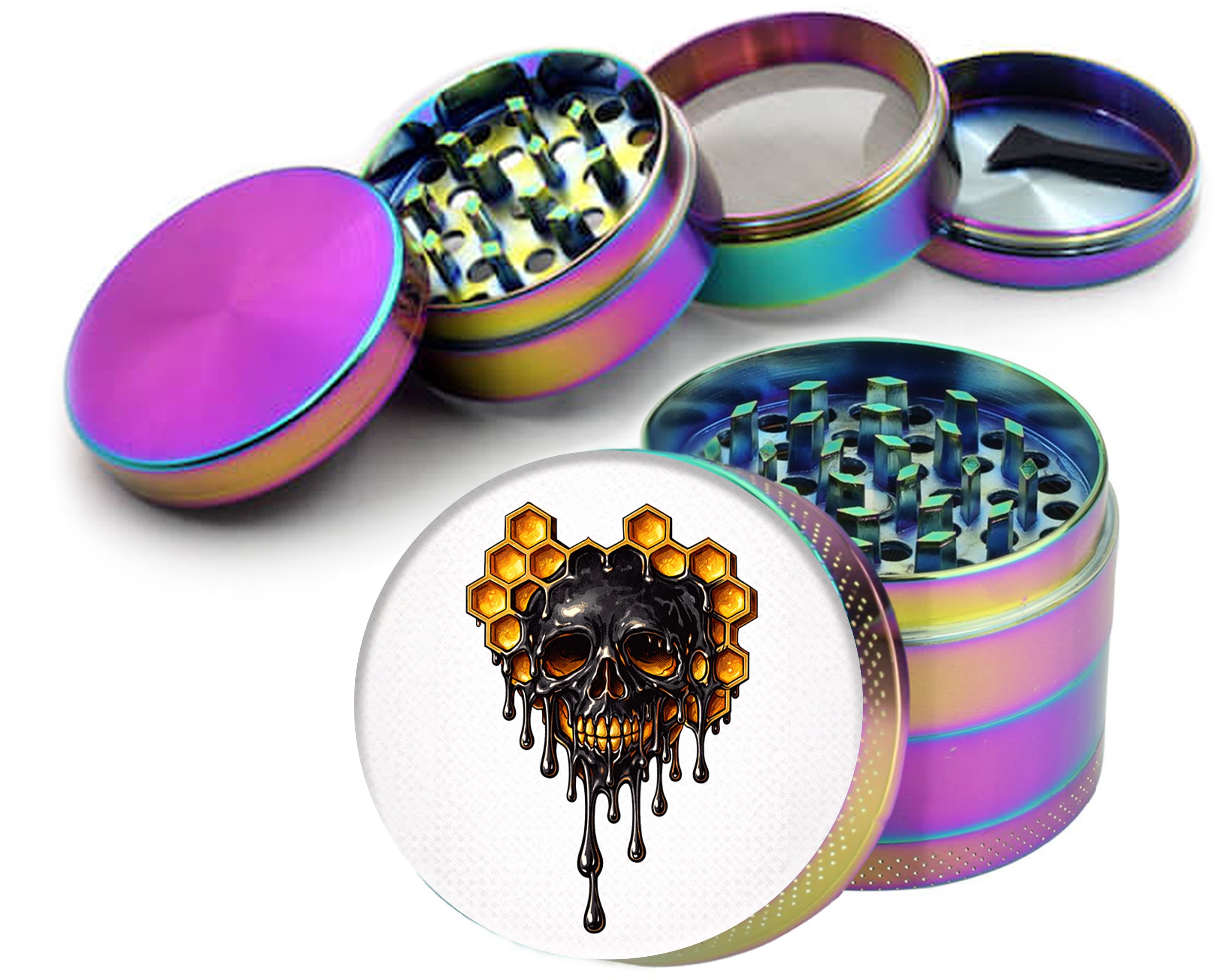 Honeycomb Skull Drip Spice Grinder Rainbow Grinder
