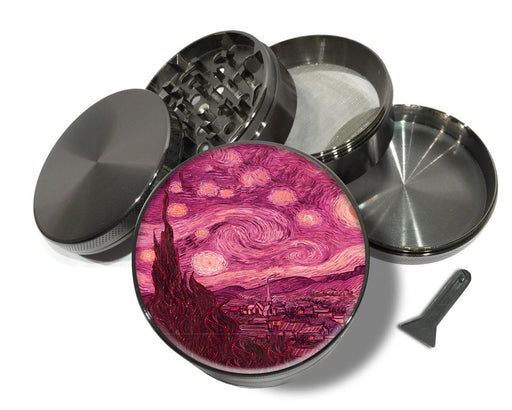 Pink Starry Night Vaporwave Van Gogh Art Spice Grinder Grey Grinder