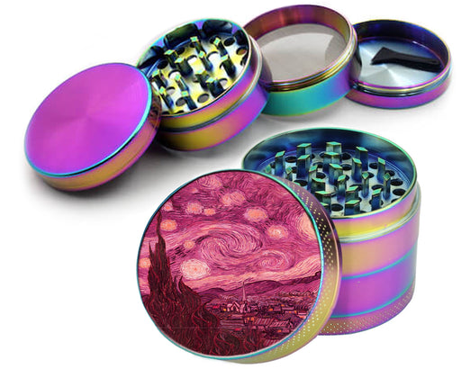 Pink Starry Night Vaporwave Van Gogh Art Spice Grinder Rainbow Grinder
