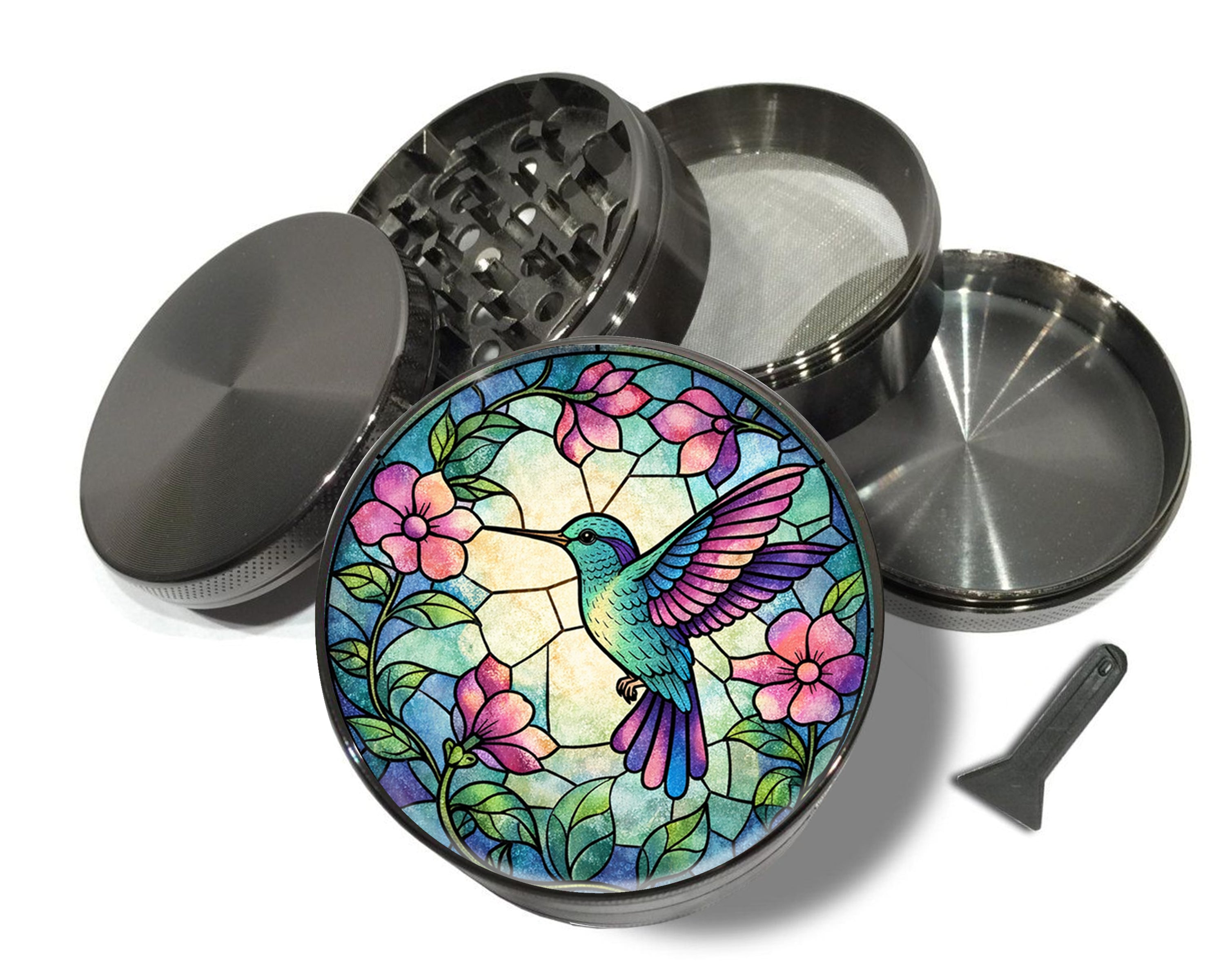 Stained Glass Hummingbird Spice Grinder Grey Grinder