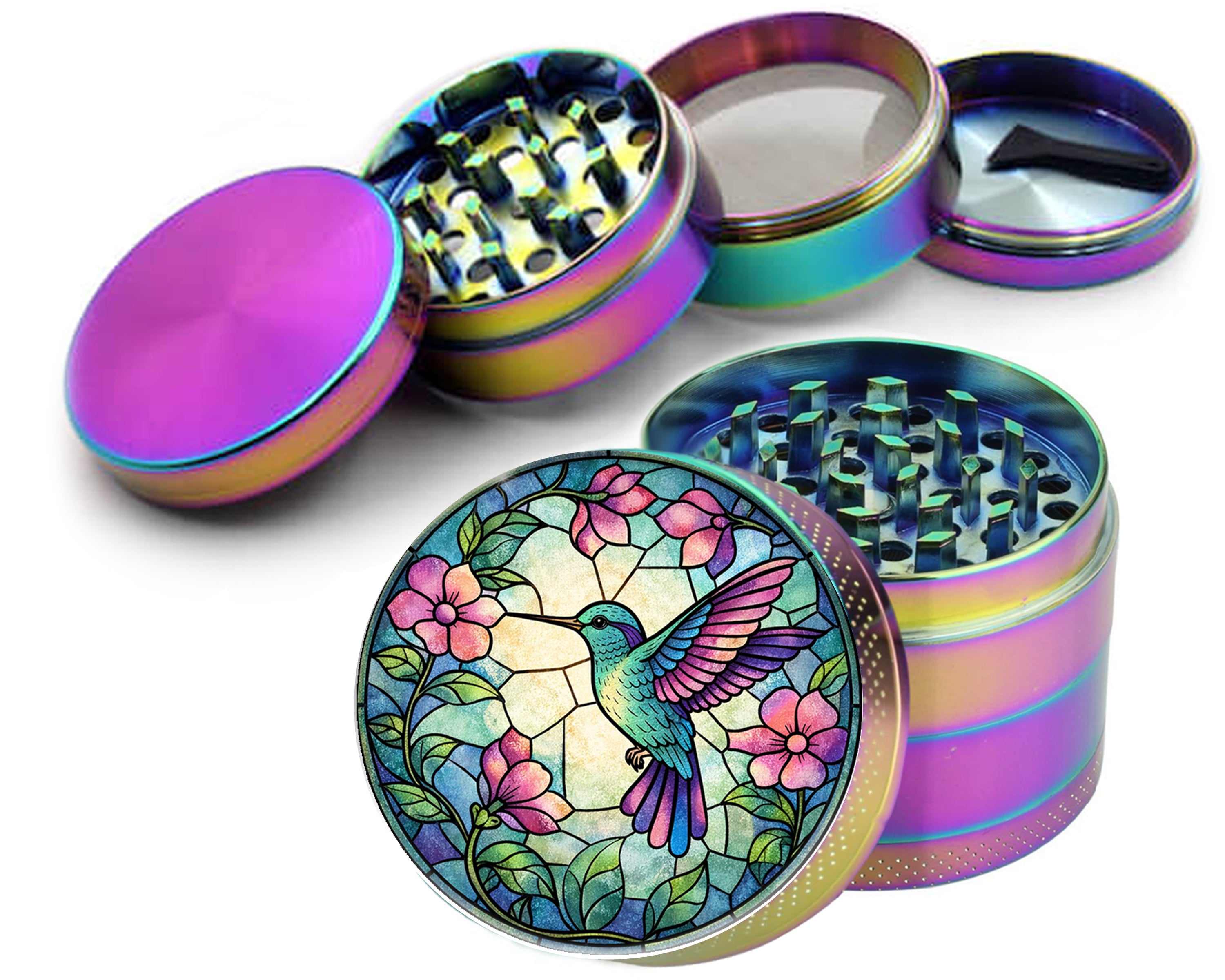Stained Glass Hummingbird Spice Grinder Rainbow Grinder