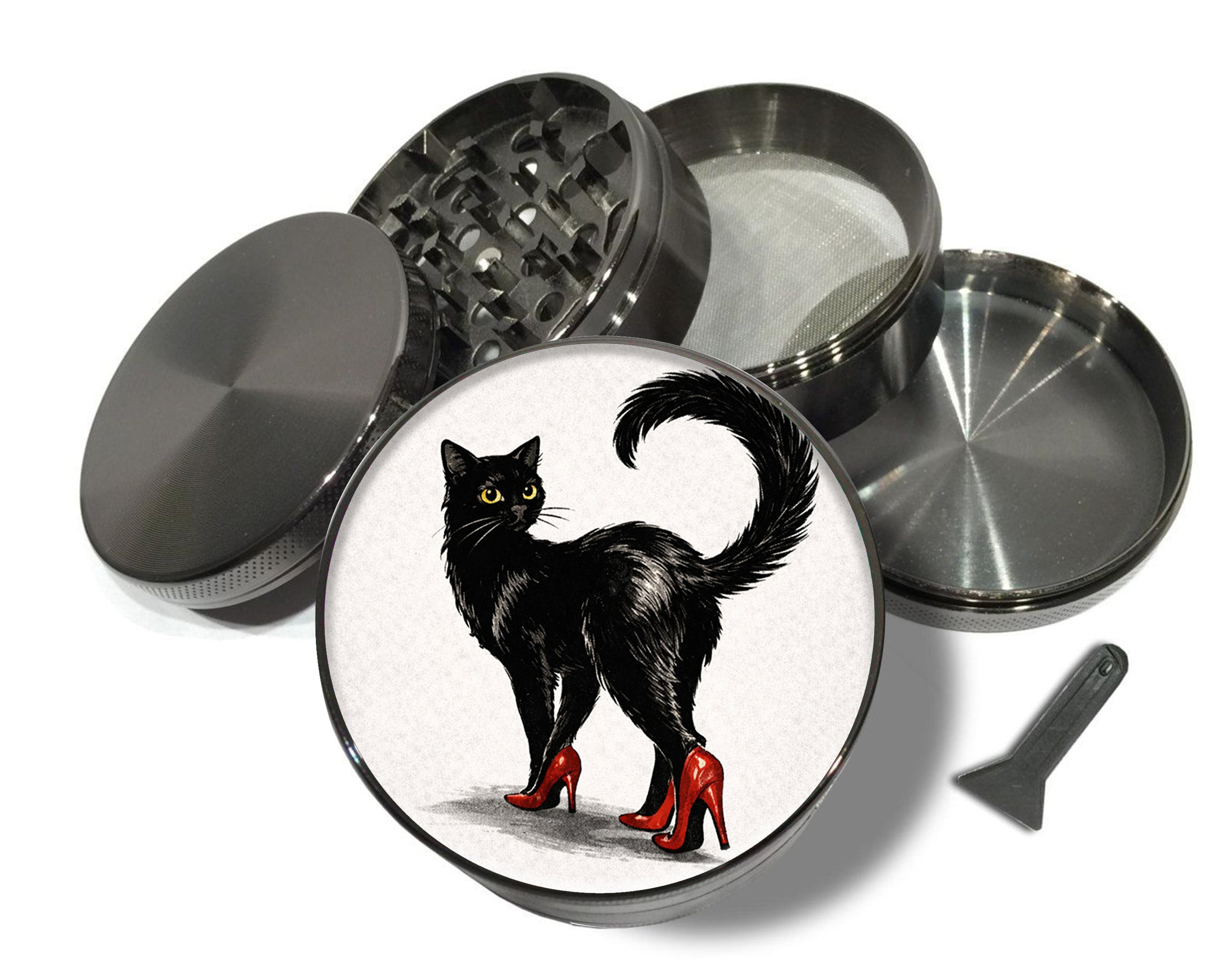 Noir Cat in Red Heels Spice Grinder Grey Grinder
