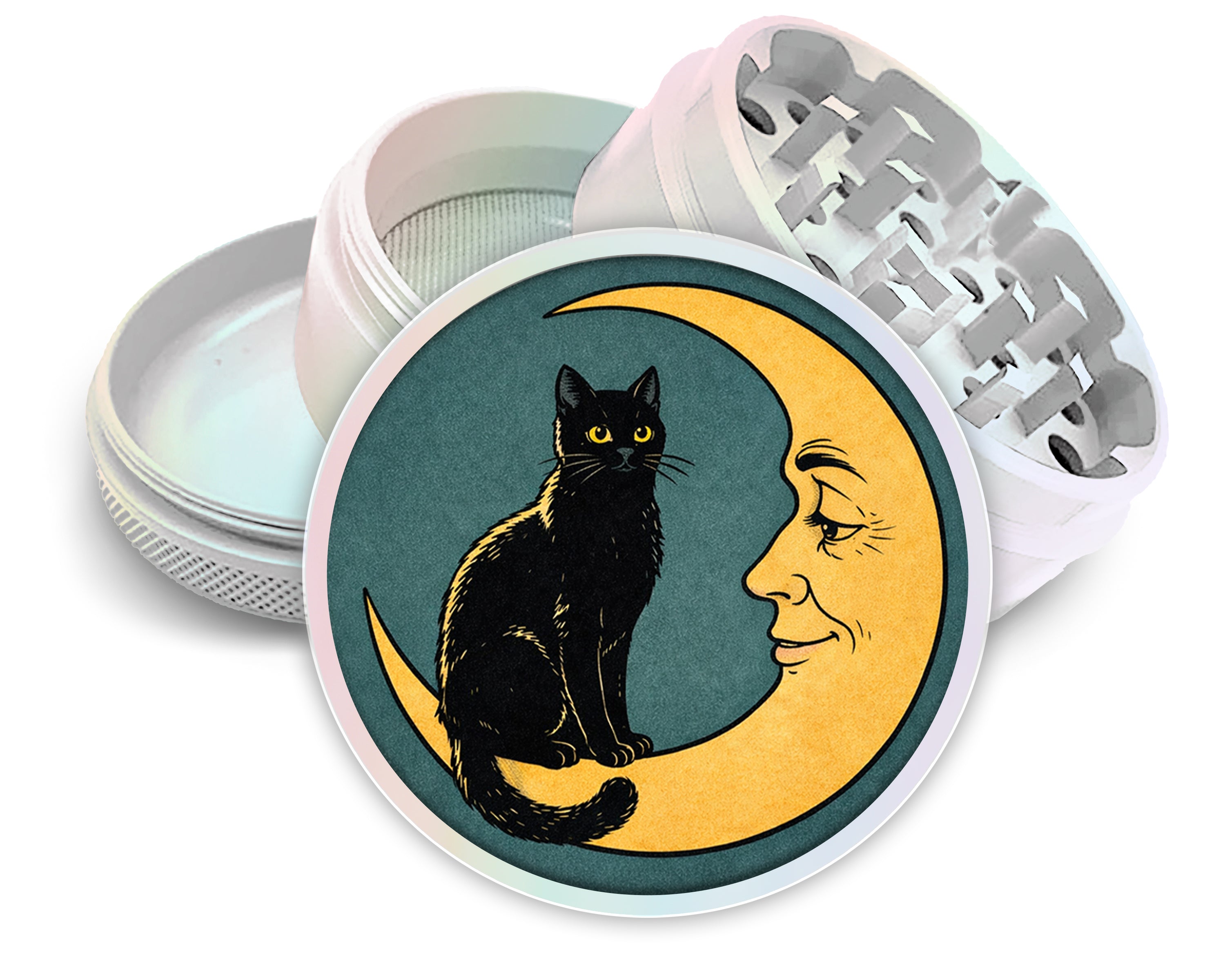 Midnight Cat & Crescent Moon Spice Grinder White Grinder