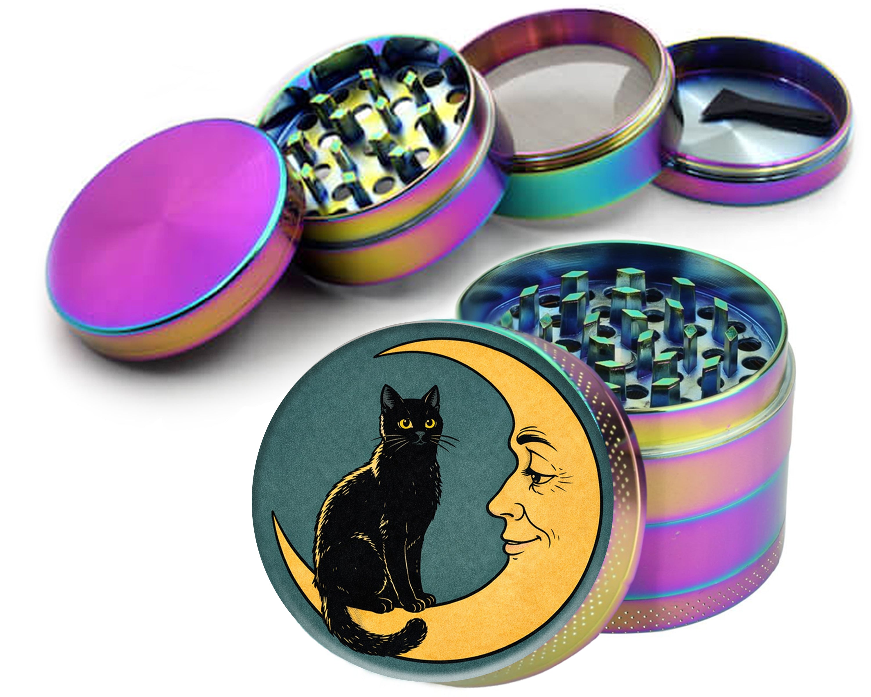 Midnight Cat & Crescent Moon Spice Grinder Rainbow Grinder