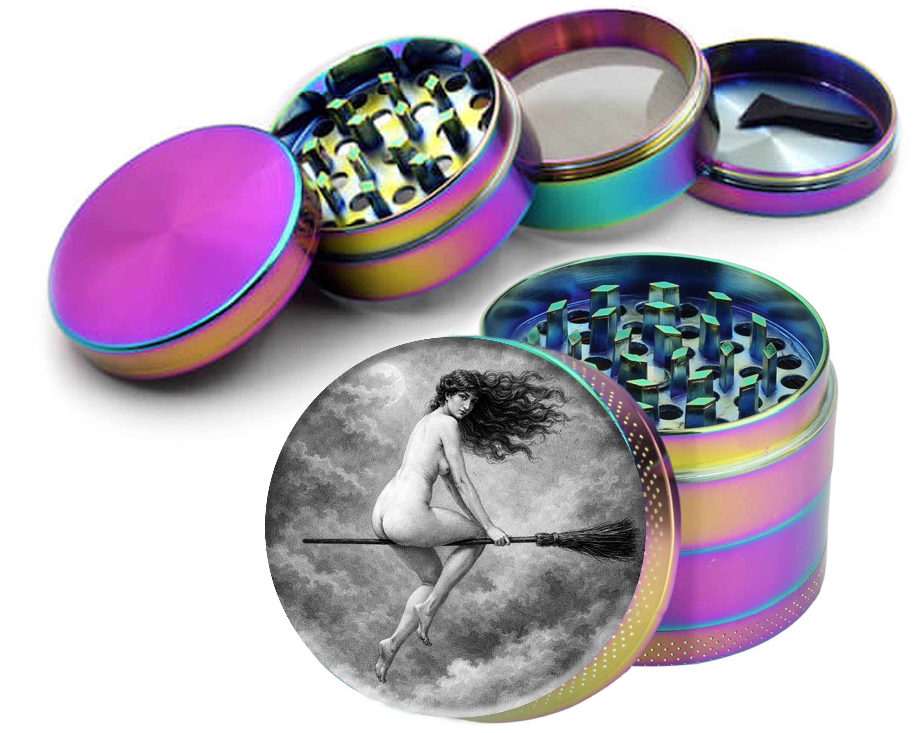 Vintage Witch Flight Etching Spice Grinder Rainbow Grinder