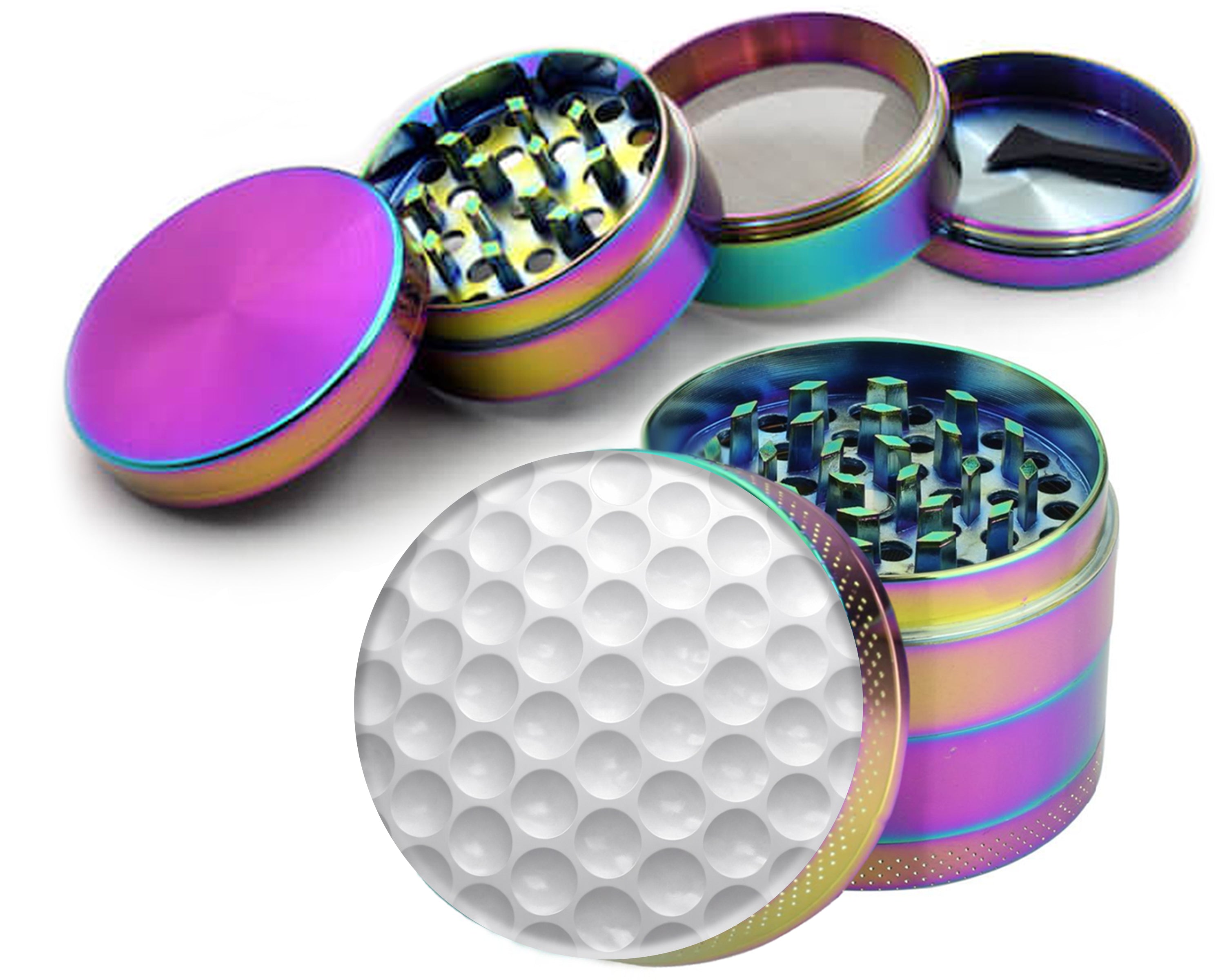 White Dimpled Golf Ball Spice Grinder Rainbow Grinder