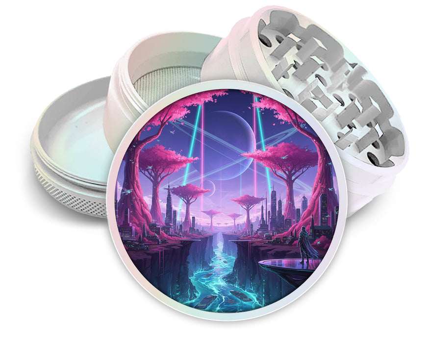 Cyberpunk Neon City Sci-Fi Skyline Art Spice Grinder White Grinder