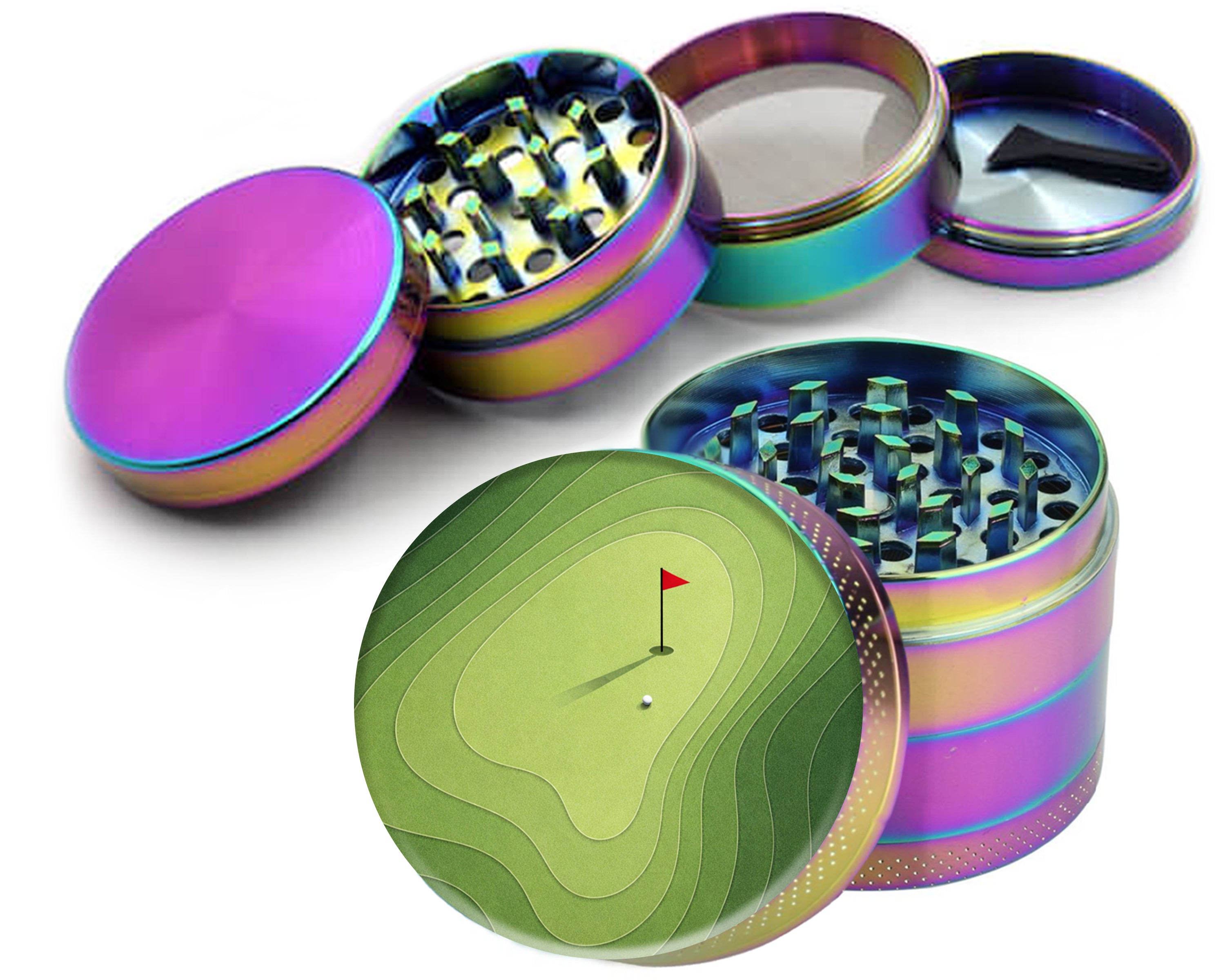 Topographic Golf Green Flag Spice Grinder Rainbow Grinder