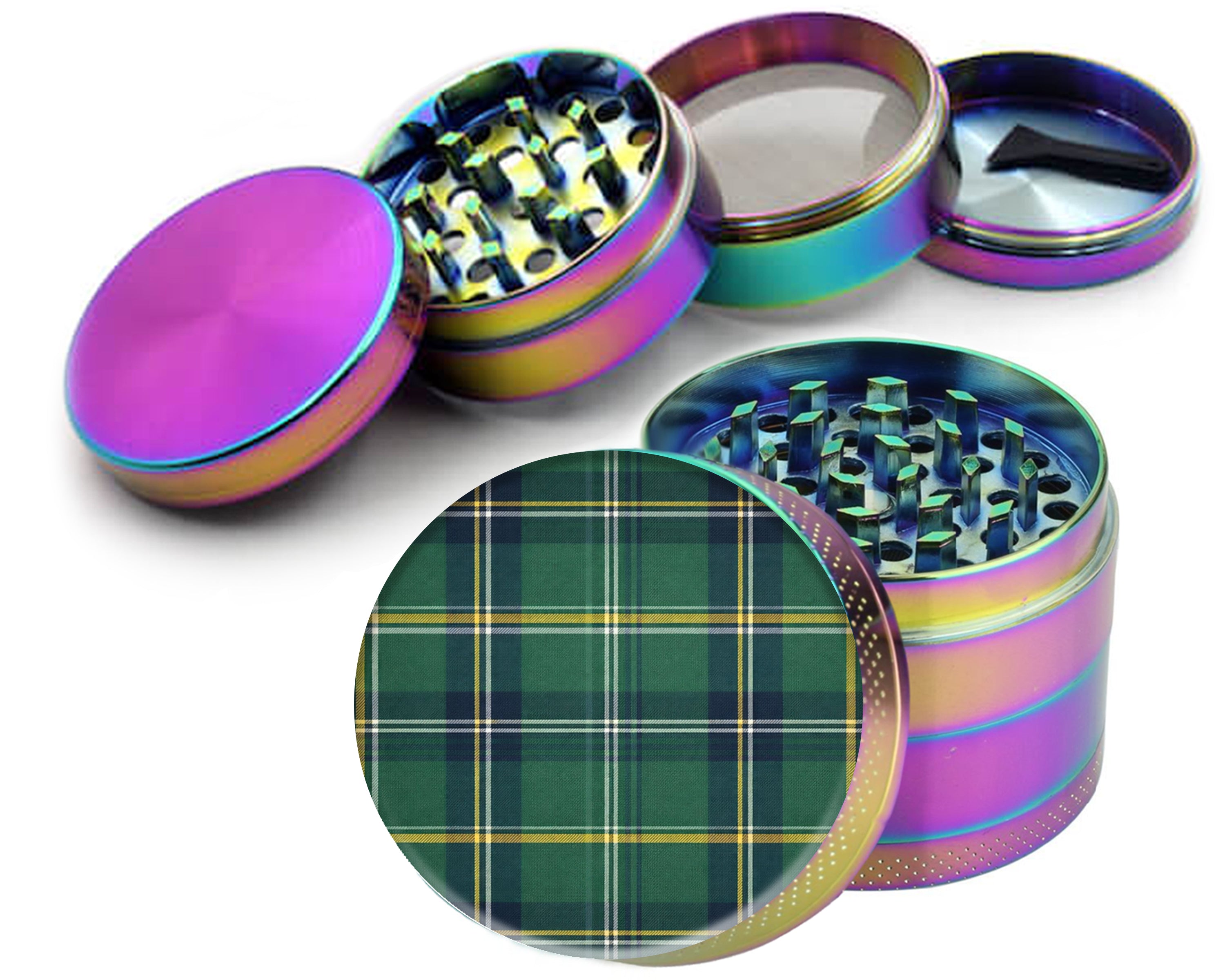 Green Navy Golf Tartan Spice Grinder Rainbow Grinder