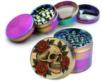 Skull with Red Roses Tattoo Flash Style Spice Grinder Rainbow Grinder