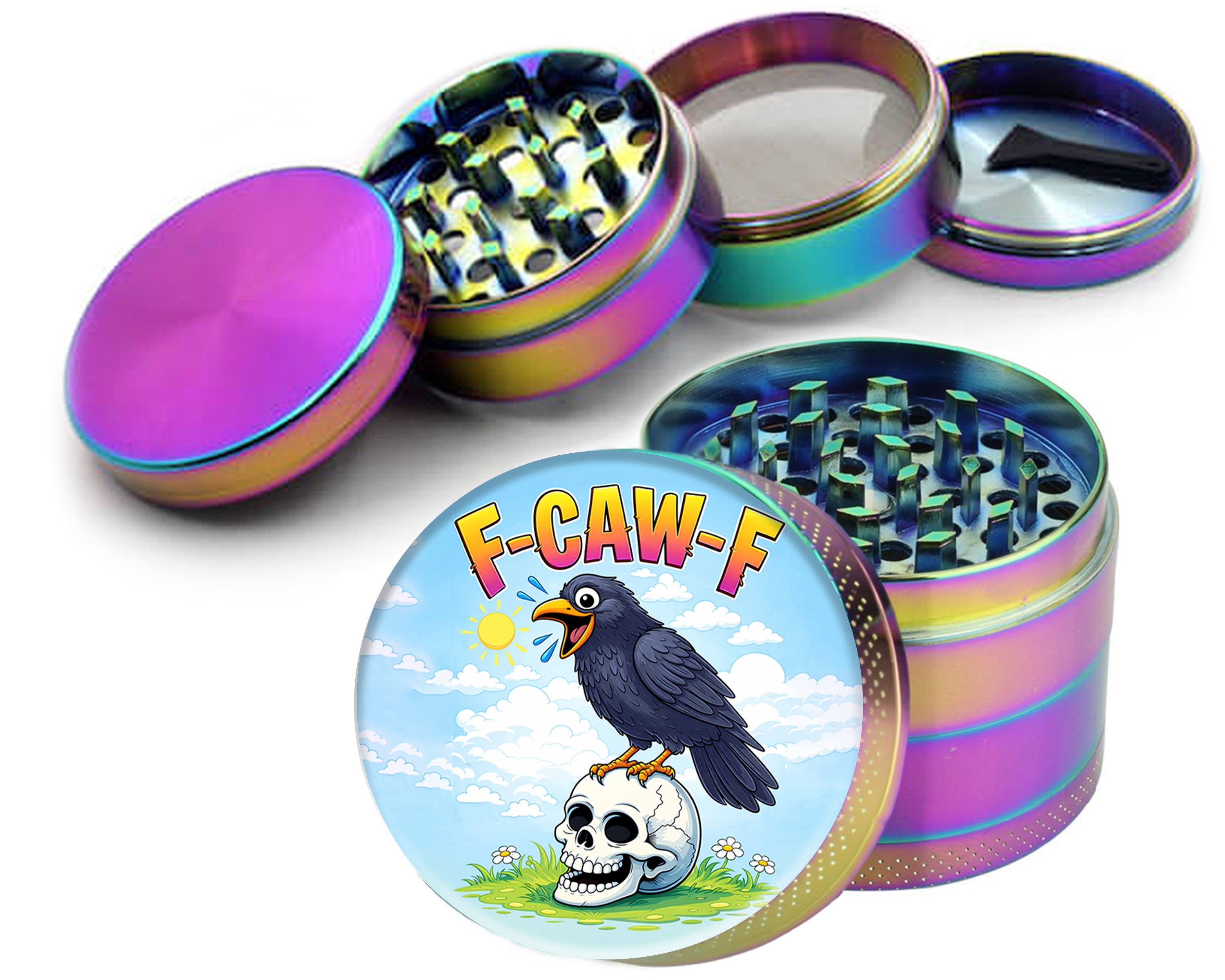 F-Caw-F Foul Mouthed Crow Spice Grinder Rainbow Grinder