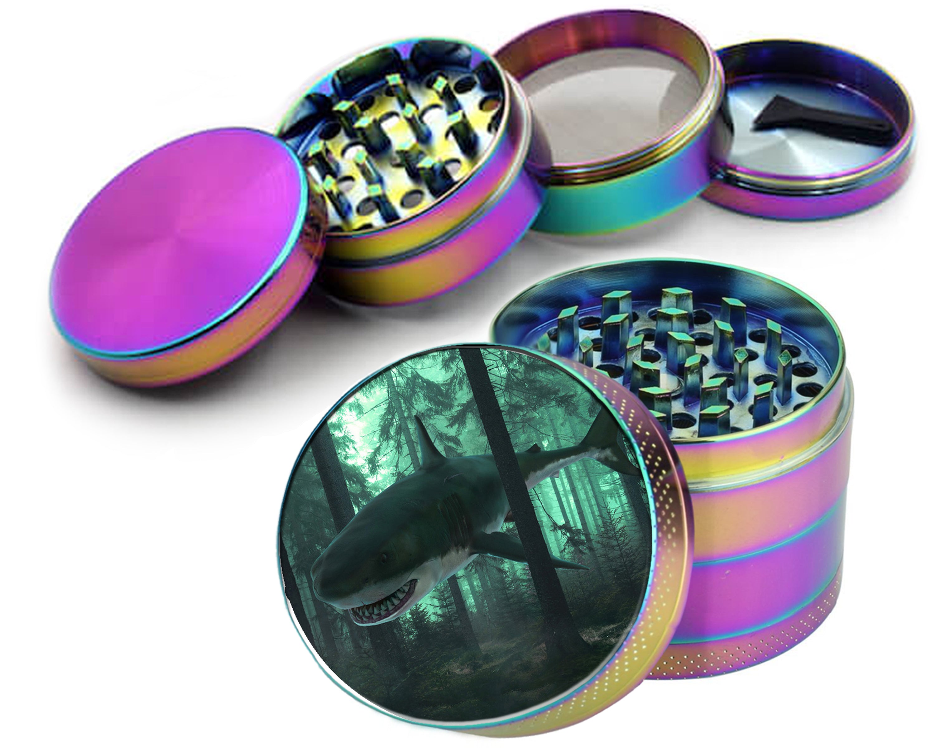 Great White Shark in the Forest Spice Grinder Rainbow Grinder