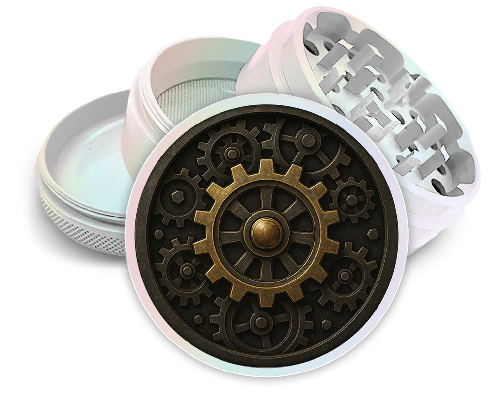 Steampunk Gear Clockwork Circle Art Spice Grinder White Grinder
