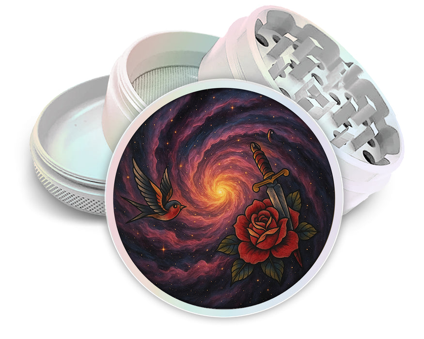 Black Hole Galaxy Spiral with Red Rose Spice Grinder White Grinder
