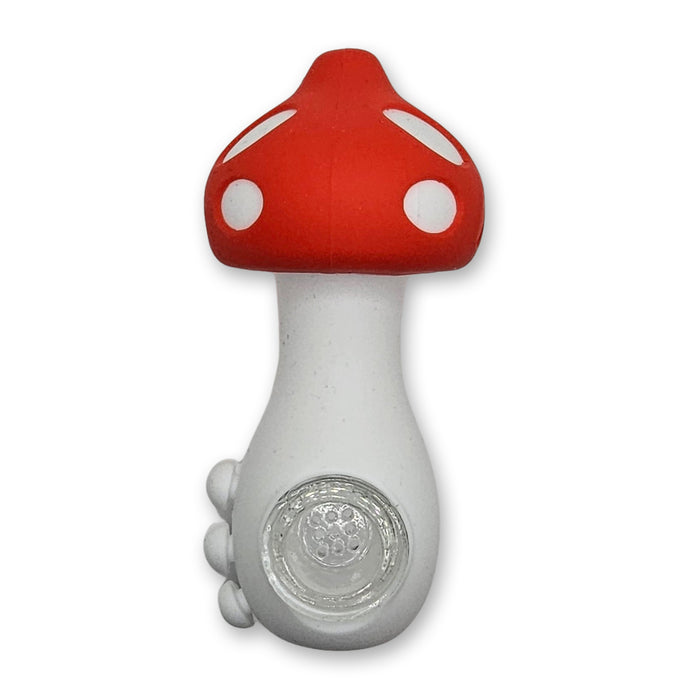 Colorful Mushroom Silicone Pipe – 4.5" with Glass Bowl & Ergonomic Grip