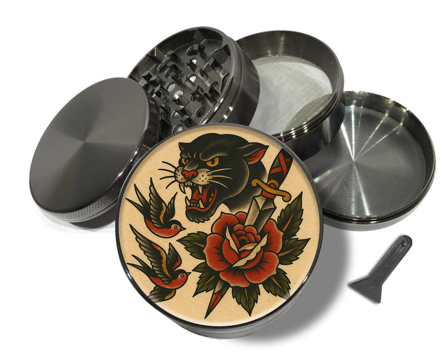 Classic Skull and Roses Flash Tattoo Design Spice Grinder Grey Grinder