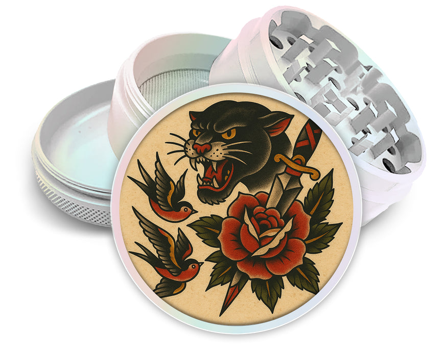 Classic Skull and Roses Flash Tattoo Design Spice Grinder White Grinder