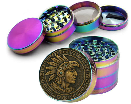 Ancient Mayan Warrior Medallion Art Spice Grinder Rainbow Grinder