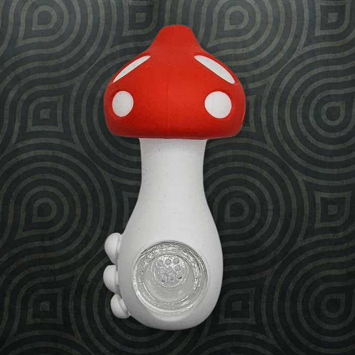 Colorful Mushroom Silicone Pipe – 4.5" with Glass Bowl & Ergonomic Grip