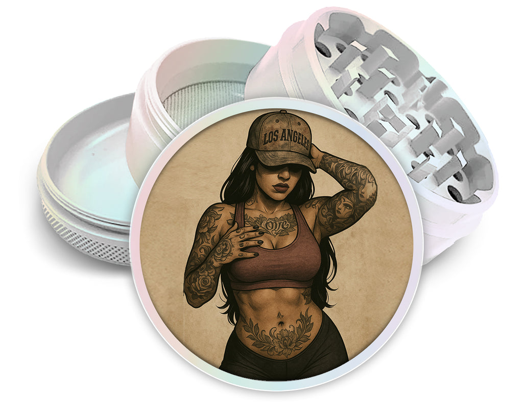 Tough Tattooed Woman with Bandana Pin-Up Vibes Spice Grinder White Grinder