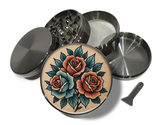 Traditional Red Rose Tattoo Design on Beige Spice Grinder Grey Grinder
