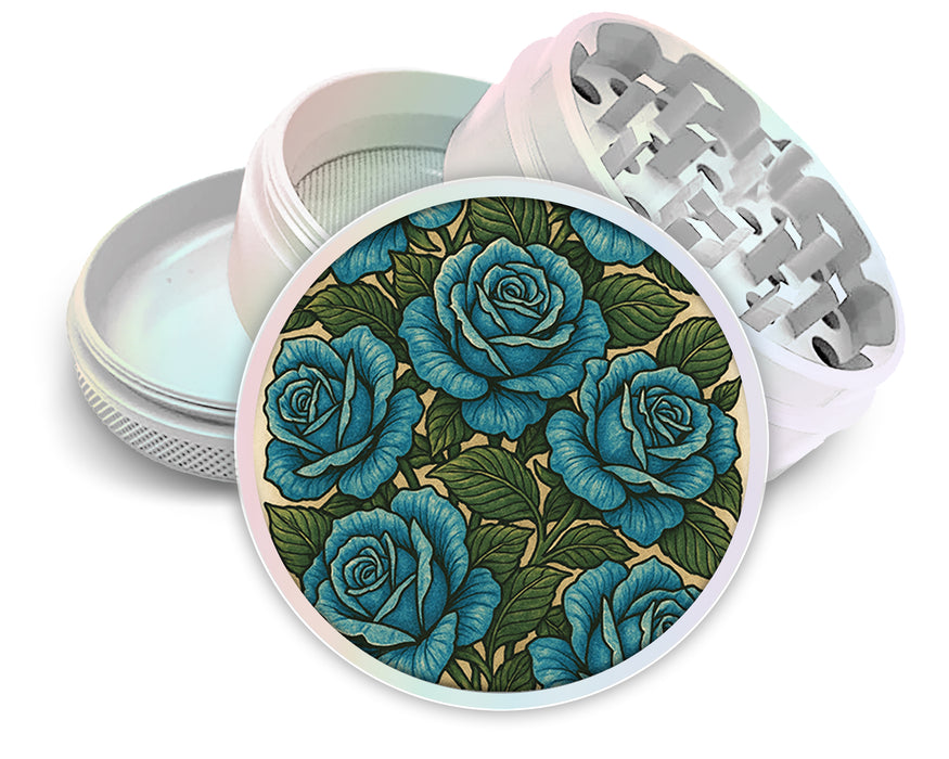 Blue Vintage Rose Pattern Traditional Style Spice Grinder White Grinder