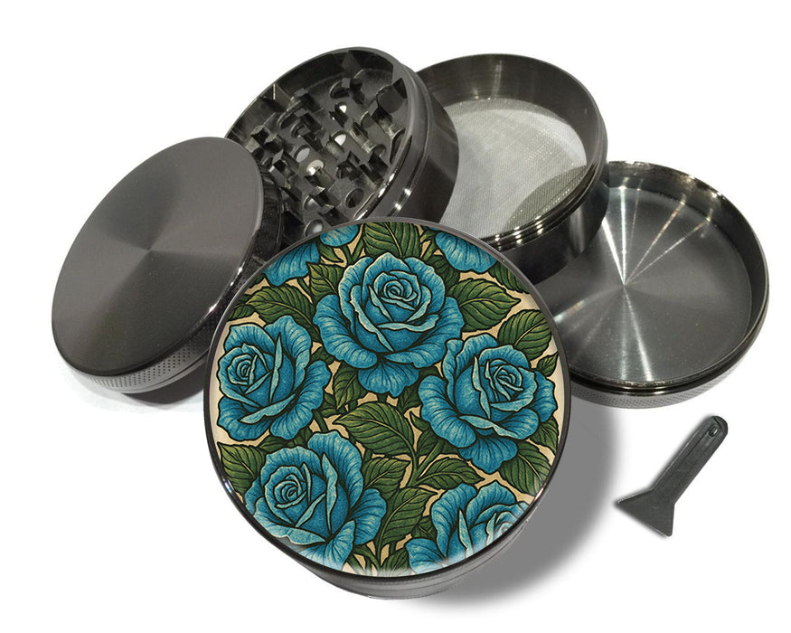 Blue Vintage Rose Pattern Traditional Style Spice Grinder Grey Grinder