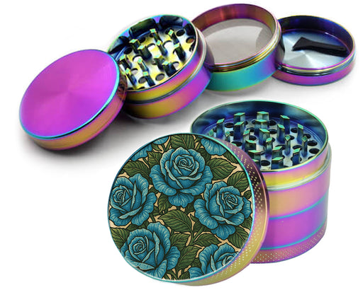 Blue Vintage Rose Pattern Traditional Style Spice Grinder Rainbow Grinder
