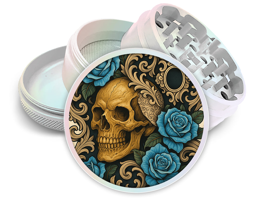 Gothic Skull with Roses and Chains Tattoo Aesthetic Spice Grinder White Grinder