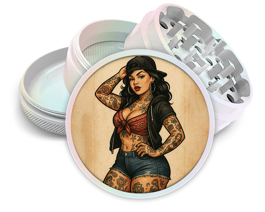 Pin-Up Girl with Tattoos Classic Rockabilly Style Spice Grinder White Grinder