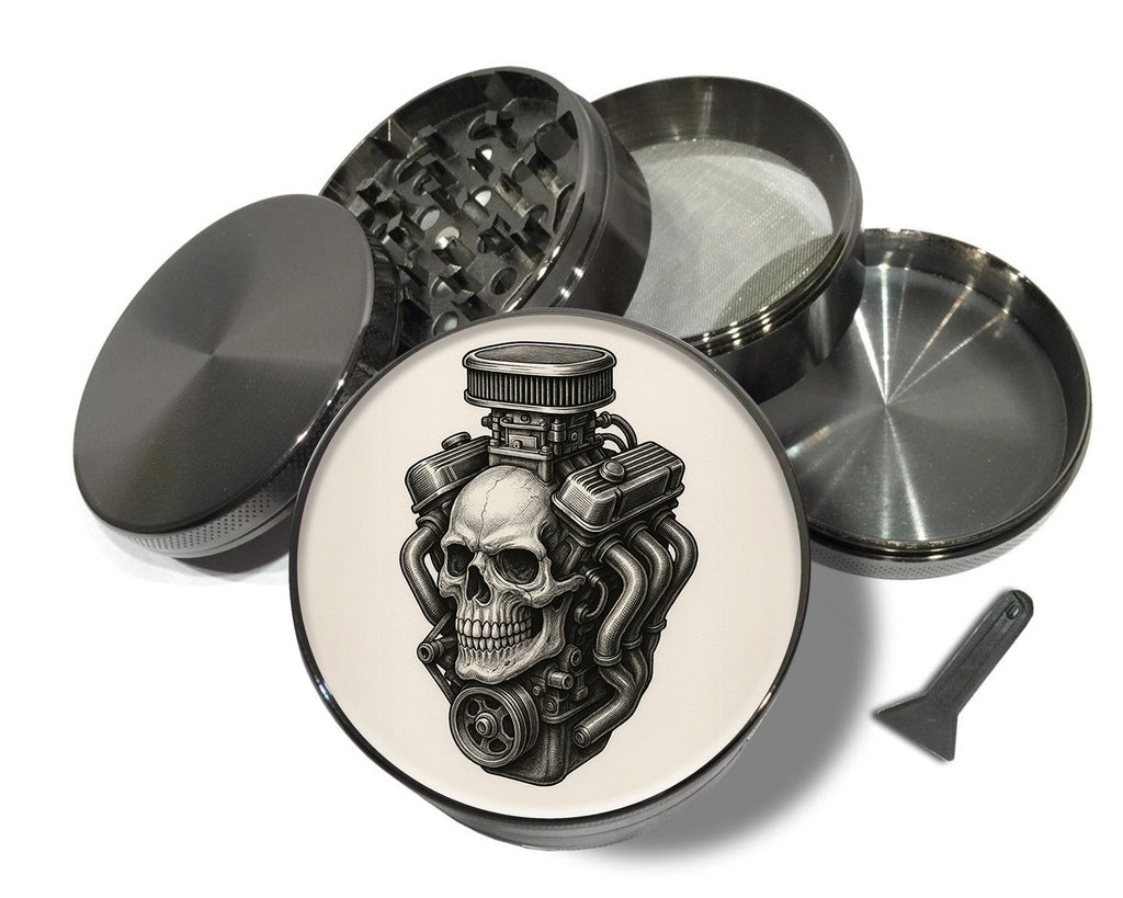 Skull Engine Mashup for Mechanics and Gearheads Spice Grinder Grey Grinder