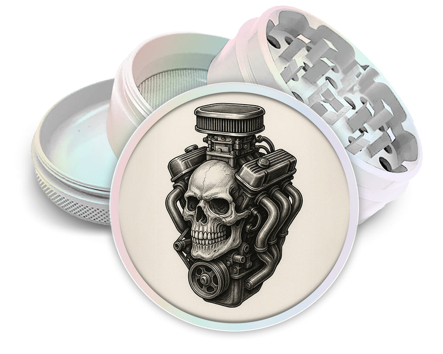 Skull Engine Mashup for Mechanics and Gearheads Spice Grinder White Grinder