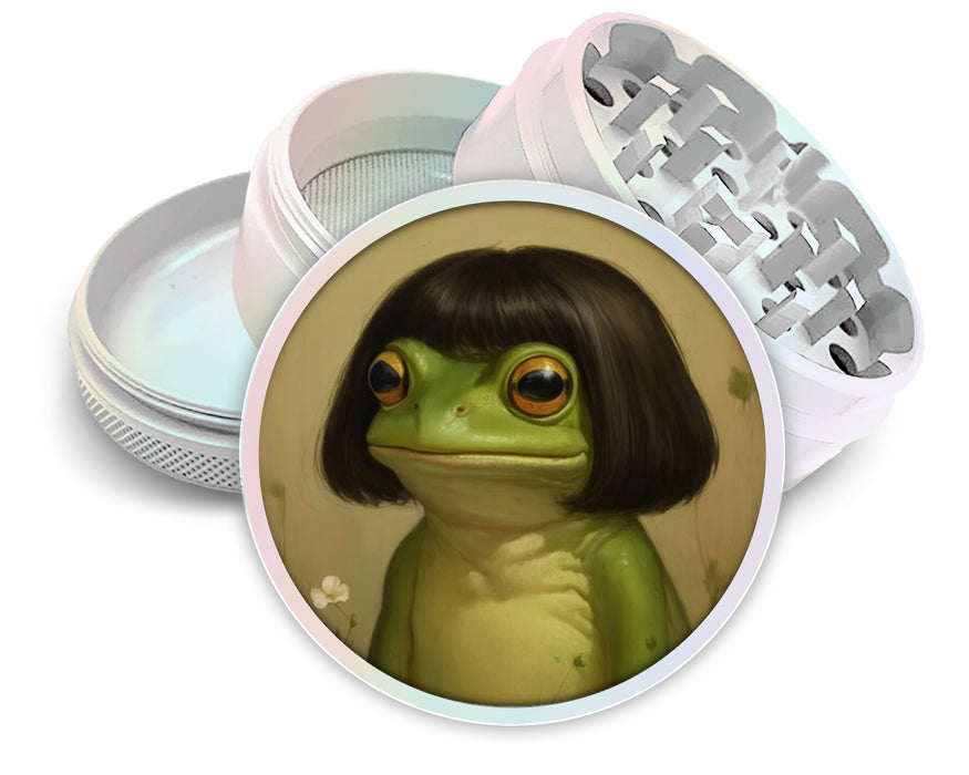 Cute Frog with Bob Haircut Meme Spice Grinder White Grinder