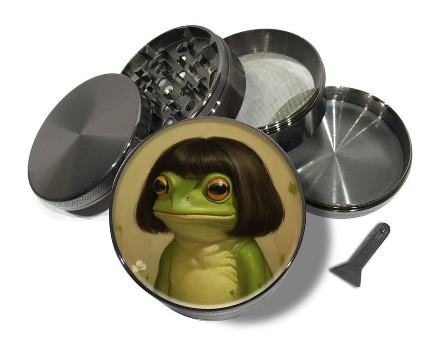 Cute Frog with Bob Haircut Meme Spice Grinder Grey Grinder