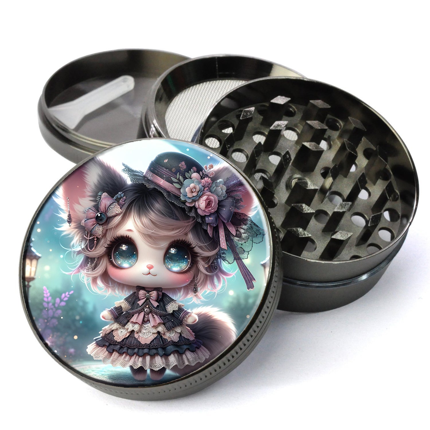 Chibi Whimsigoth Aimal Anime Character Herb Grinder, Cute and Whimsical Chibi, Chibi Art Grinder, Large Grinder, Herb Grinder