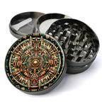 Aztec Mandala Herb Culinary Spice Mill, Symmetrical Manadala with Aztec Imagery, Aztec Symbols Culinary Spice Mill, Large...