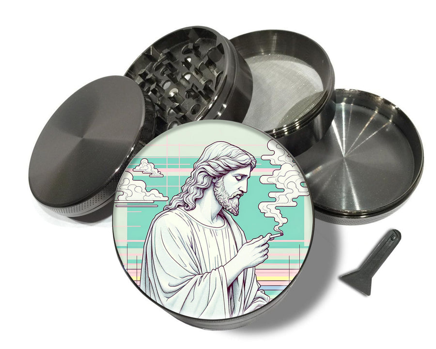 Jesus With Cig Vaporwave Spice Grinder Grey Grinder
