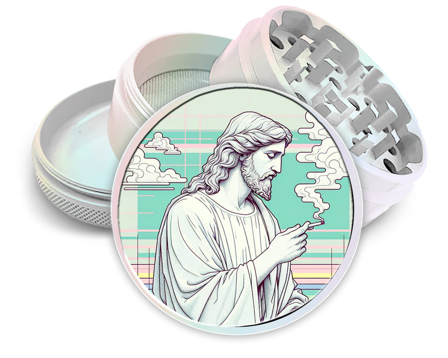 Jesus With Cig Vaporwave Spice Grinder White Grinder