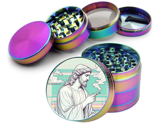 Jesus With Cig Vaporwave Spice Grinder Rainbow Grinder