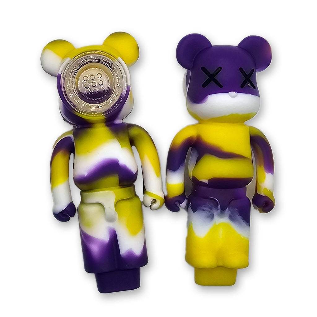 Urban Graffiti Bear Silicone Novelty Tube - X-Eyes Design, 4.5" Collectible with Glass Insert
