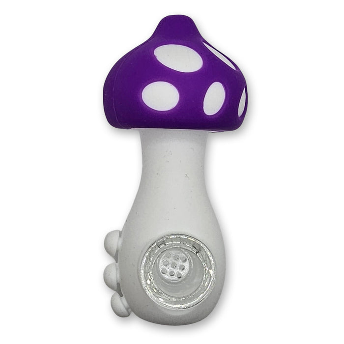 Colorful Mushroom Silicone Pipe – 4.5" with Glass Bowl & Ergonomic Grip